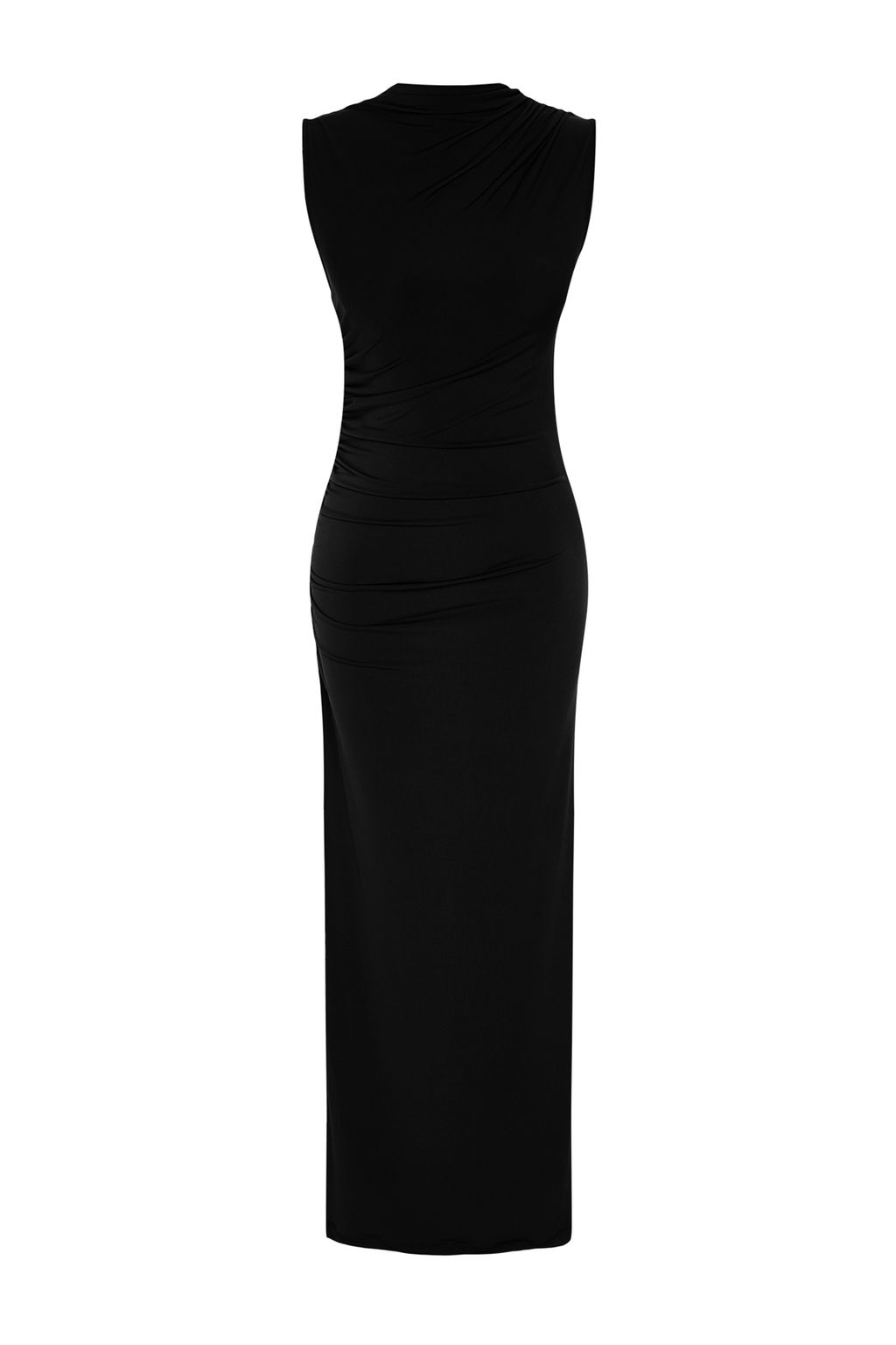 TRENDYOLMILLA Siyah Drapeli Fitted/Vucuda Oturan Dik yaka Kolsuz Esnek Orme Maxi Kalem Elbise TWOSS24EL00830  фото 7