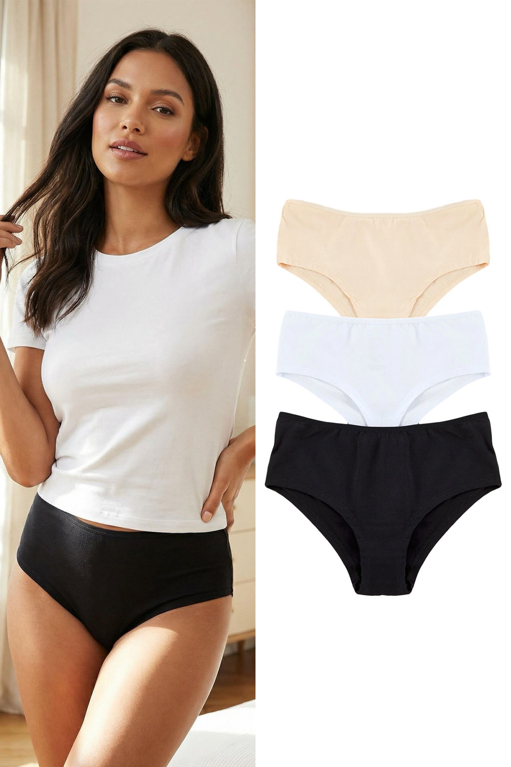 TRENDYOLMILLA Siyah-Beyaz-Ten 3lu Paket Pamuklu Hipster Orme Kulot THMAW25KU00032  фото 7
