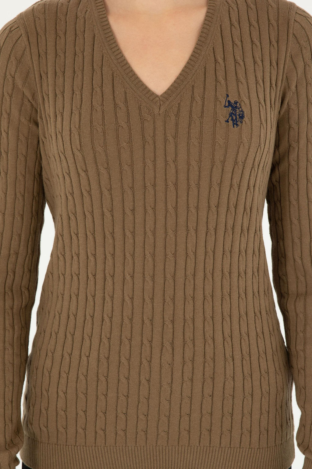 Женский базовый свитер темно-хаки с v-образным вырезом Неожиданная скидка в корзине - U.s. polo assn фото 6