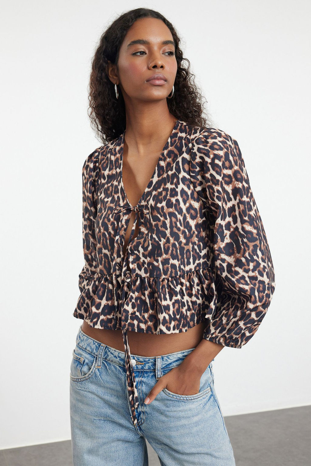 Cok Renkli Animal Leopar Desenli Baglamal? Regular Normal Kal?p Dokuma Gomlek TWOAW25GO00087