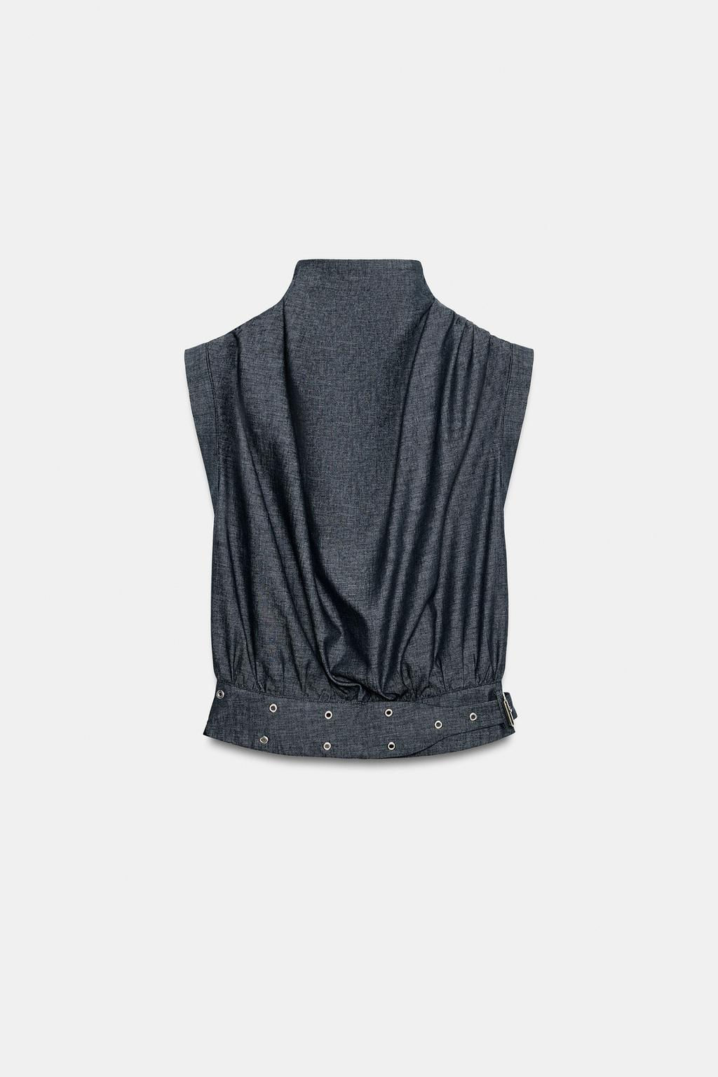 LINEN BLEND BUCKLE STUD TOP - Zara фото 6
