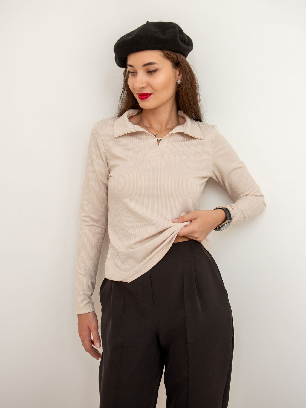 Лонгслив поло женский КФ101 Бежевый от фабрики Спортсоло