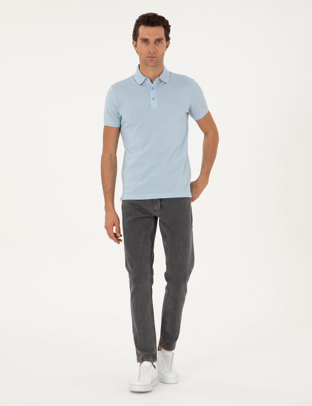 Голубая базовая футболка узкого кроя - Cacharel фото 4