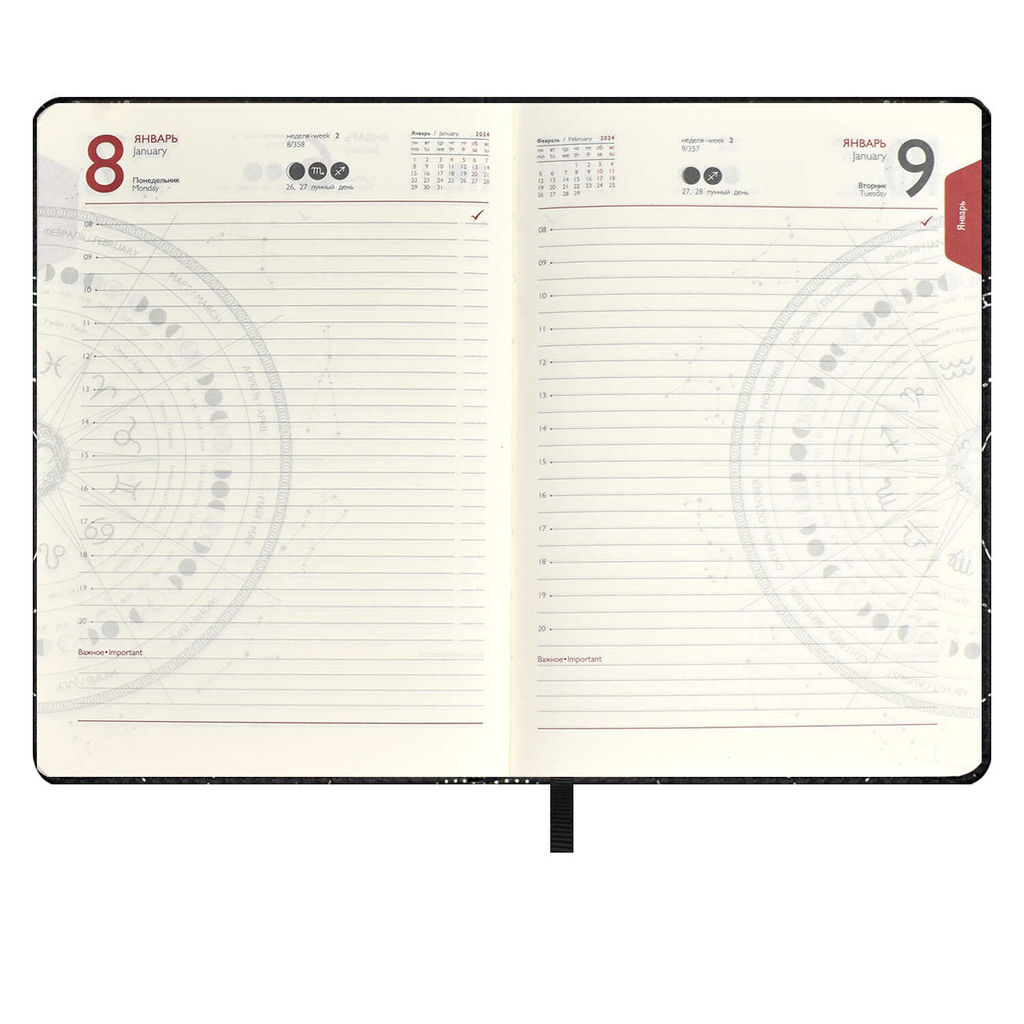 Ежедневник датированный 2024 ESCALADA, АСТРОЛОГИЧЕСКИЙ, А6+, 200 л., арт. 64243/ 20 ПЛОНЖЕ ЭКСТРА МЕТТАЛИК ЧЁРНЫЙ  фото 13