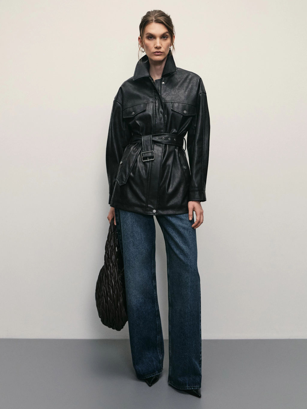 Куртка из искусственной кожи с ремнём / Zarina  фото 3