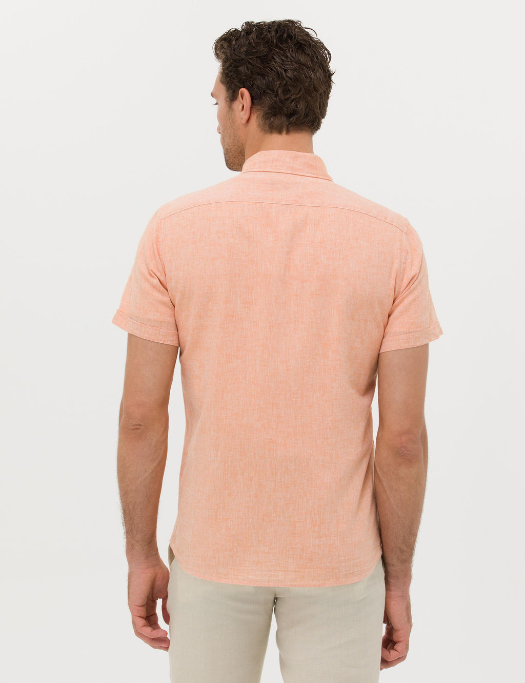Turuncu Slim Fit Keten Kar___ml_ K_sakol G_mlek