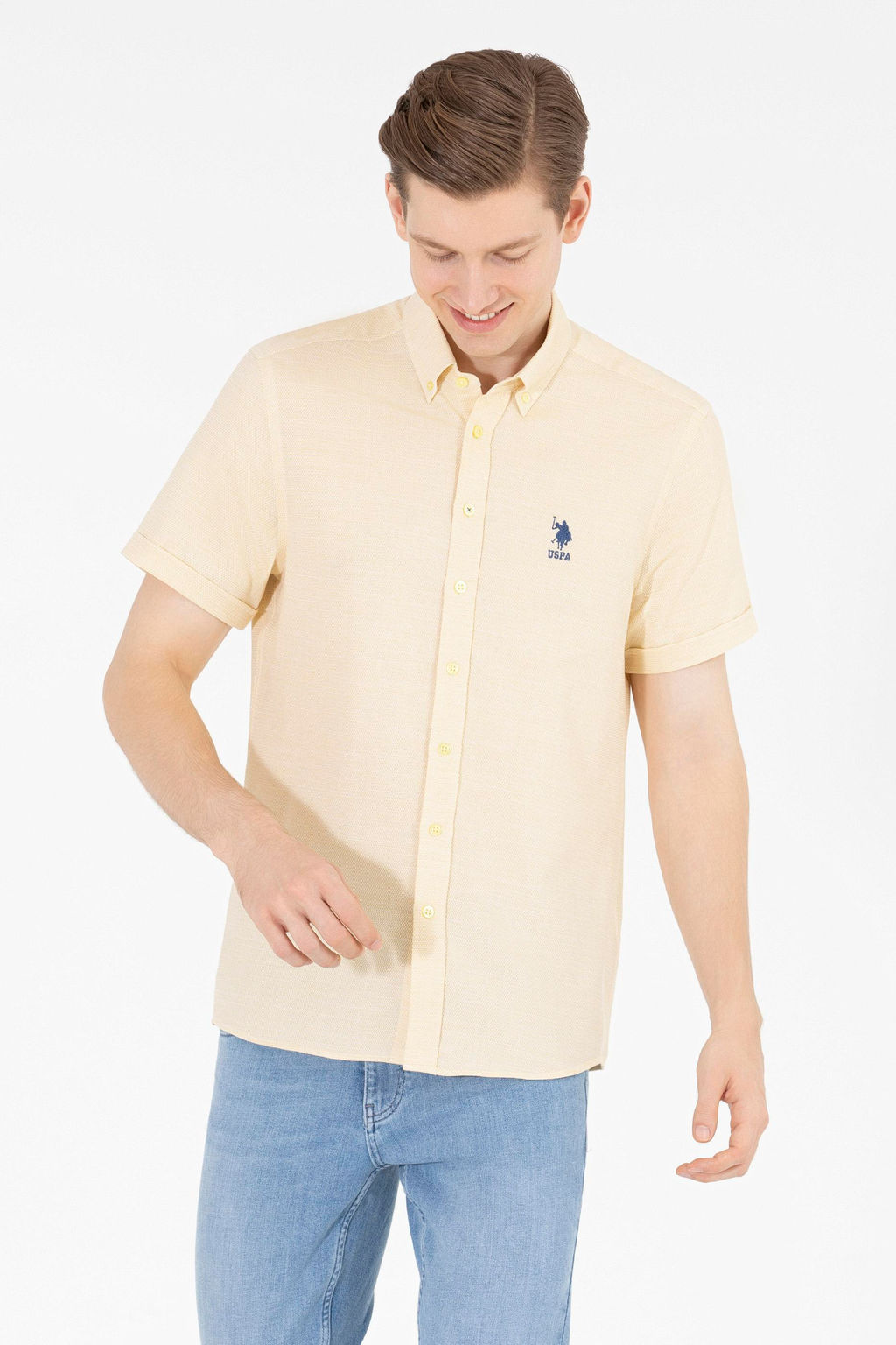 U. S. Polo Assn / Мужская светло-желтая рубашка с коротким рукавом - U.s. polo assn фото 15