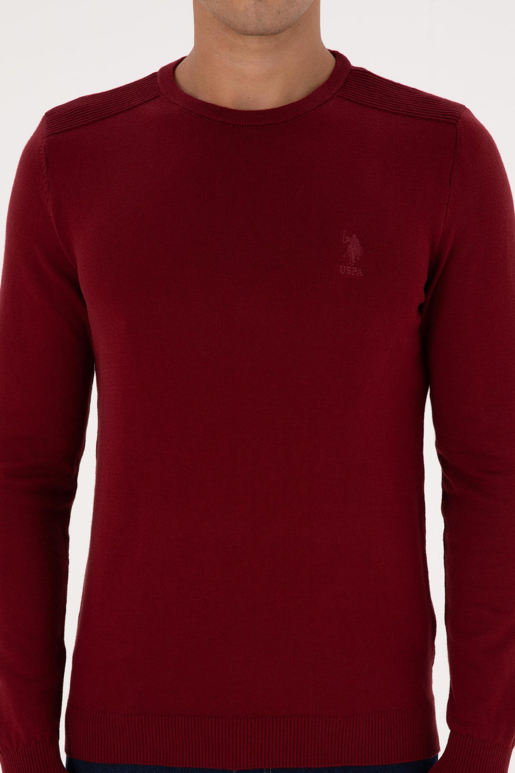 Erkek Slim Fit Bisiklet Yaka Bordo Basic Kazak