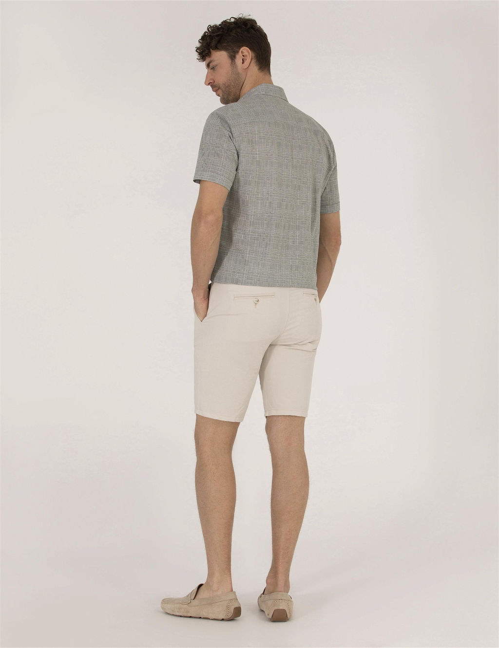 Ta_ Slim Fit Keten Kar___ml_ Bermuda _ort