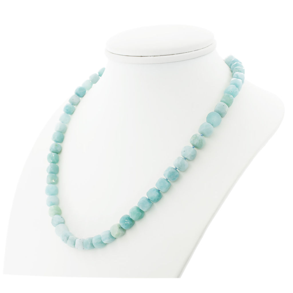 Амазонит, кубики гранёные 8мм "Текта", бусы длиной 48см