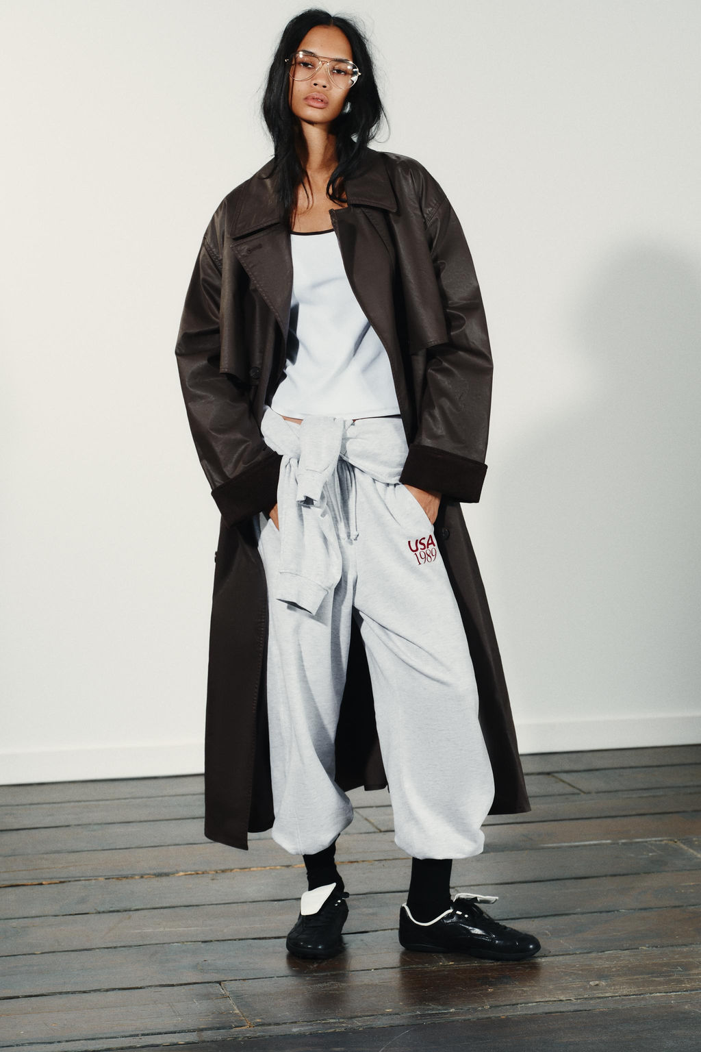 LONG WAXED TRENCH COAT WITH CORDUROY CUFFS