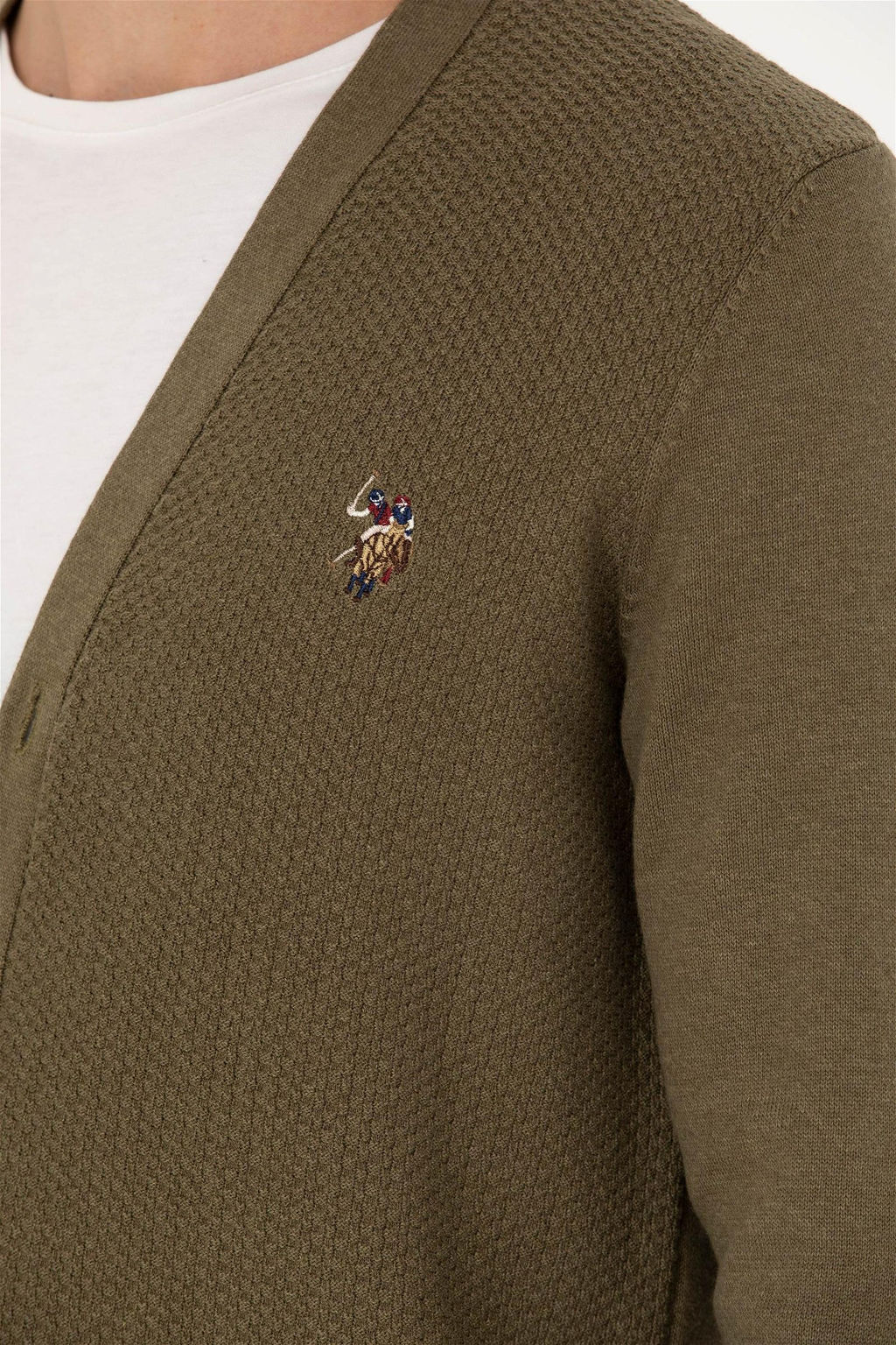 U. S. Polo Assn Мужской базовый трикотажный кардиган цвета хаки меланж - U.s. polo assn фото 7