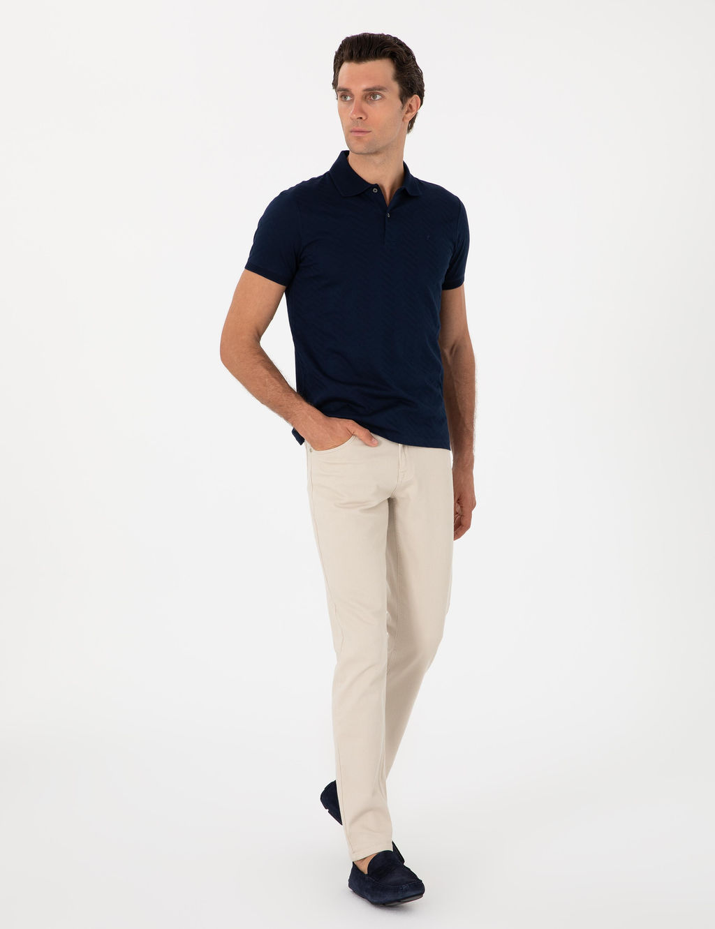 Lacivert Slim Fit Desenli Polo Yaka T-shirt
