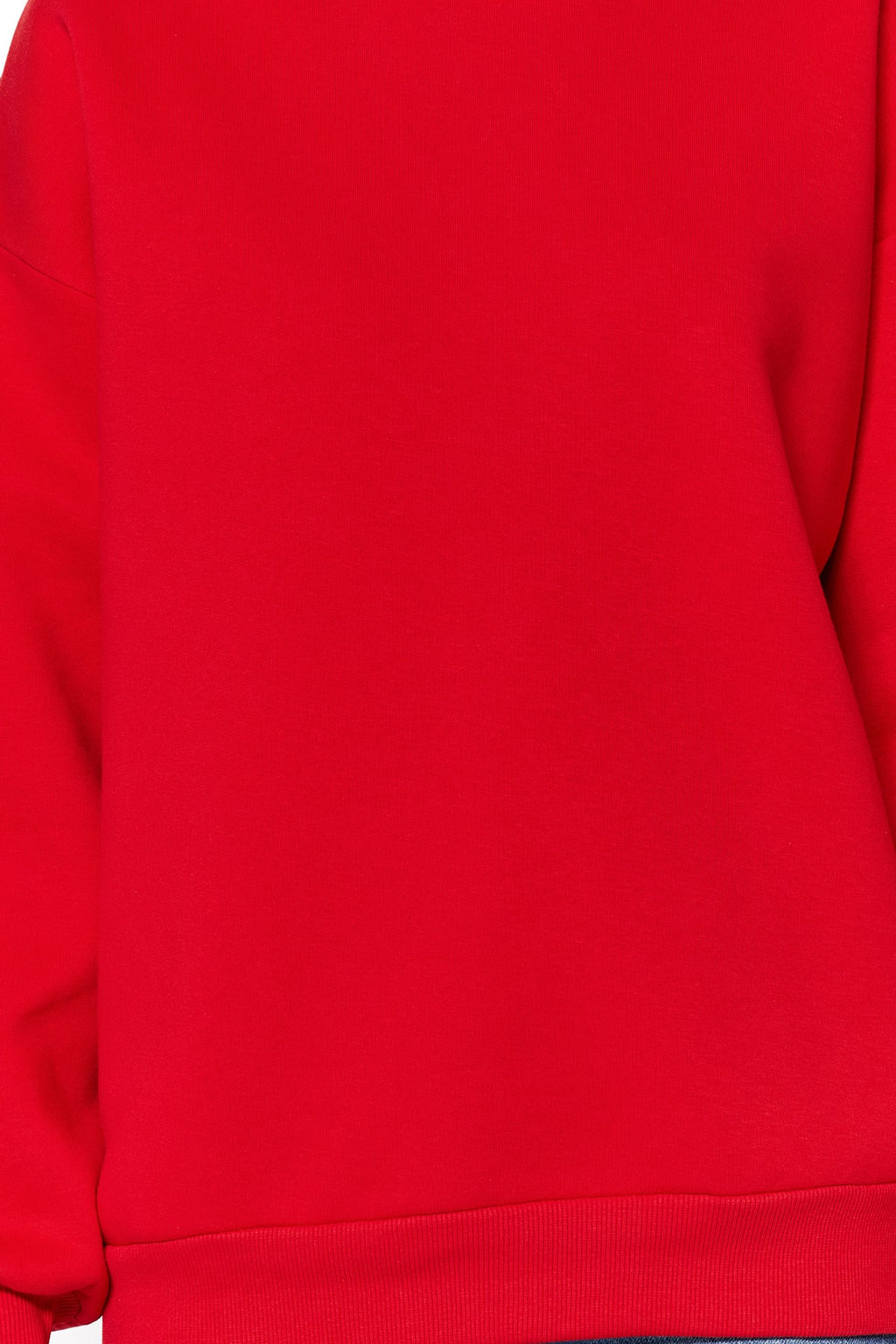 K?rm?z? Oversize/Rahat Kesim Basic Bisiklet Yaka Kal?n/Ici polarl? Orme Sweatshirt TWOAW24SW00102