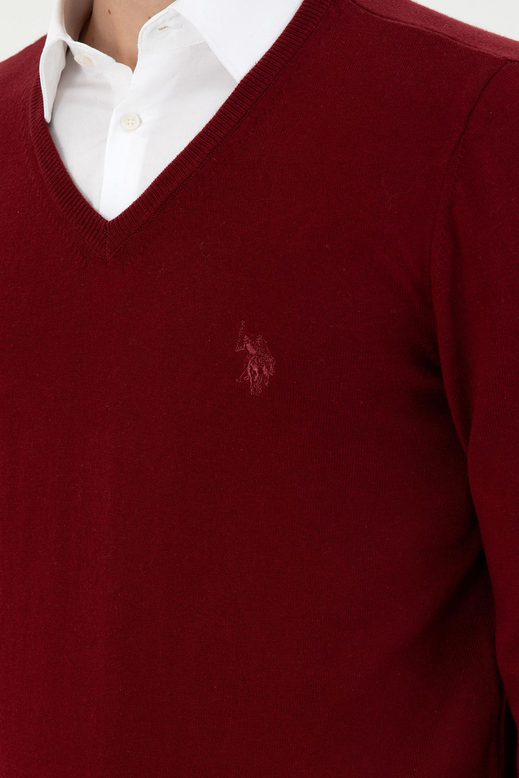 Erkek Slim Fit V Yaka Bordo Basic Kazak - U.s. polo assn фото 7