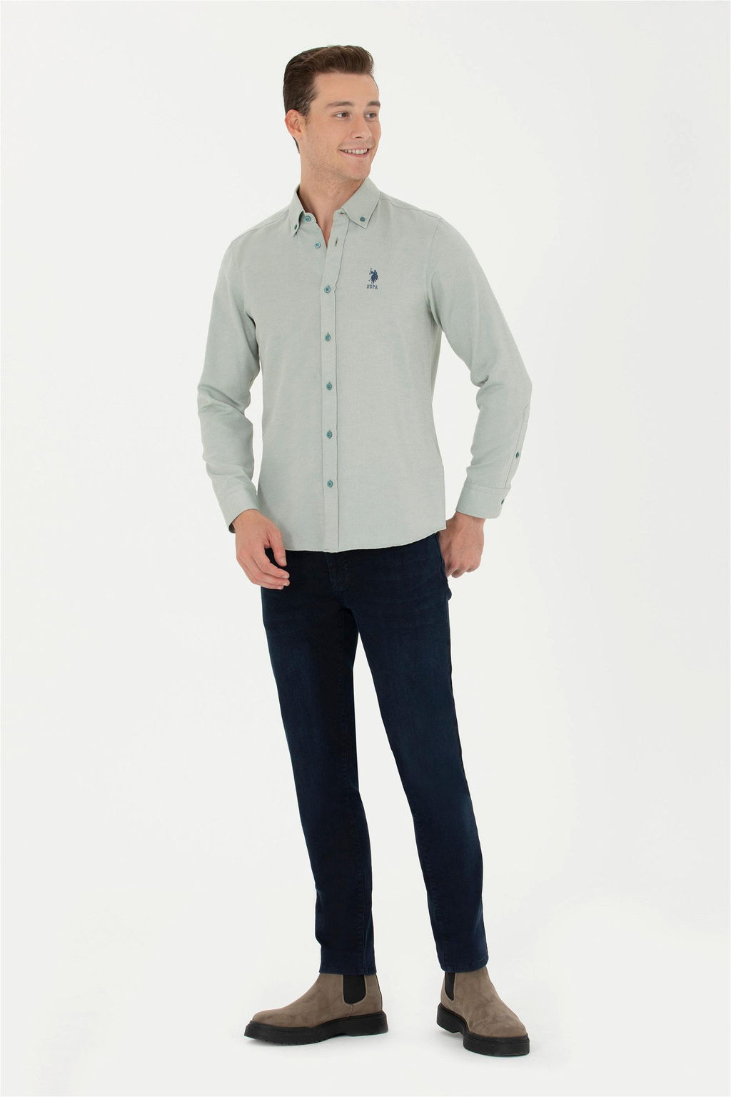Мужская мятная базовая рубашка с длинным рукавом Неожиданная скидка в корзине - U.s. polo assn фото 4