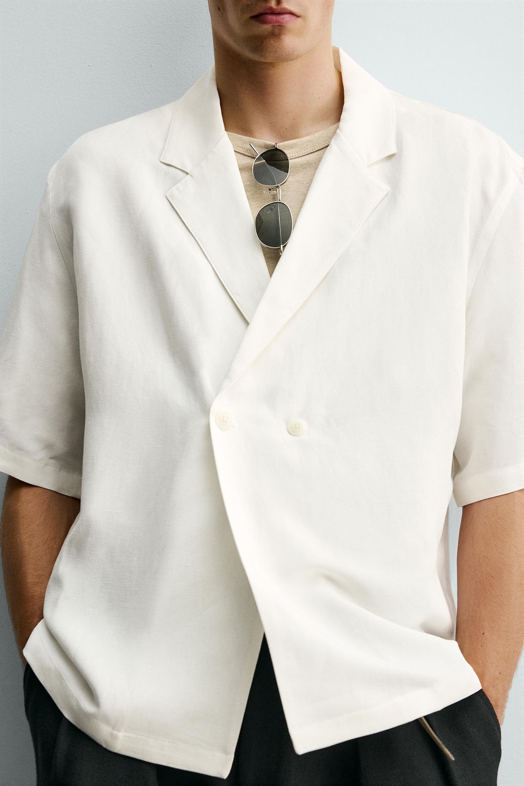 CAMISA KIMONO VISCOSA - LINO / Blanco roto - Zara фото 6