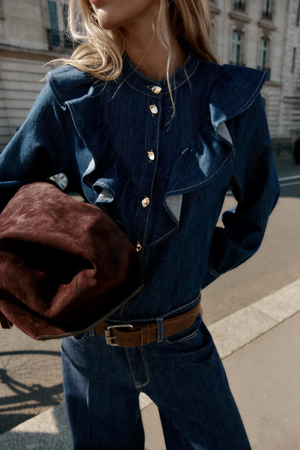 Z1975 DENIM SHIRT WITH RUFFLES - Zara фото 2
