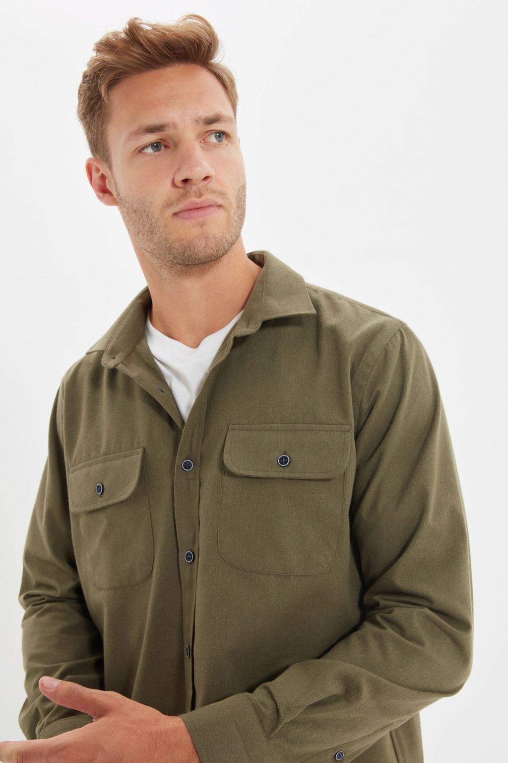 TRENDYOL MAN Haki Regular Fit Cift Cep Kapakl? Dokulu K?sl?k Ceket Gomlek TMNAW22GO0350 - Trendyolmilla фото 12