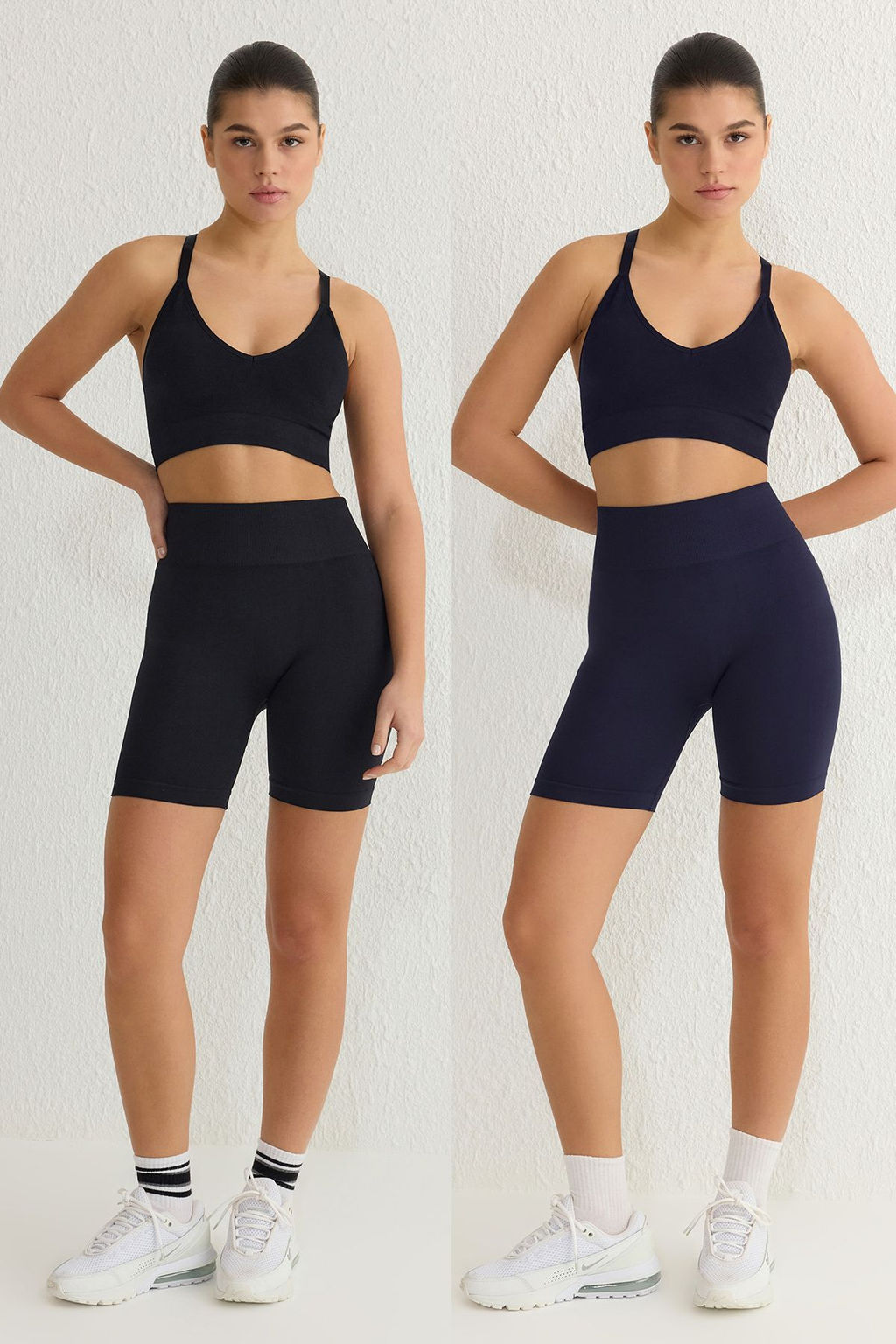 TRENDYOLMILLA Siyah-Lacivert 2li Paket Seamless/Dikissiz Orme Spor Sort/K?sa Tayt THMSS25TY00002