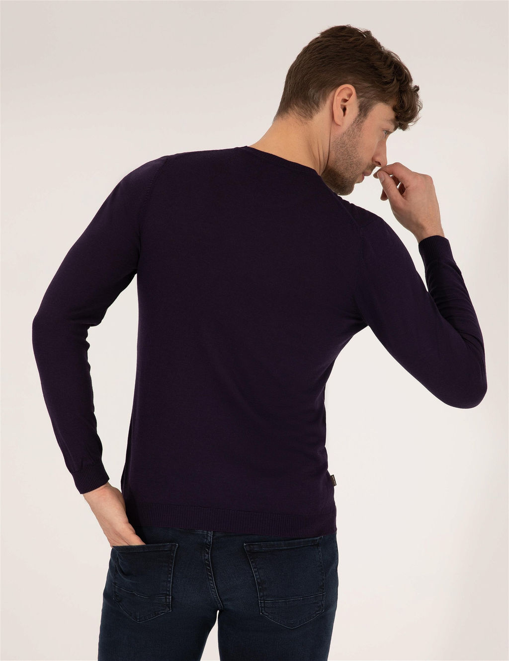 Mor Slim Fit Bisiklet Yaka Y_n Kar___ml_ Basic Triko Kazak - Pierre cardin фото 3