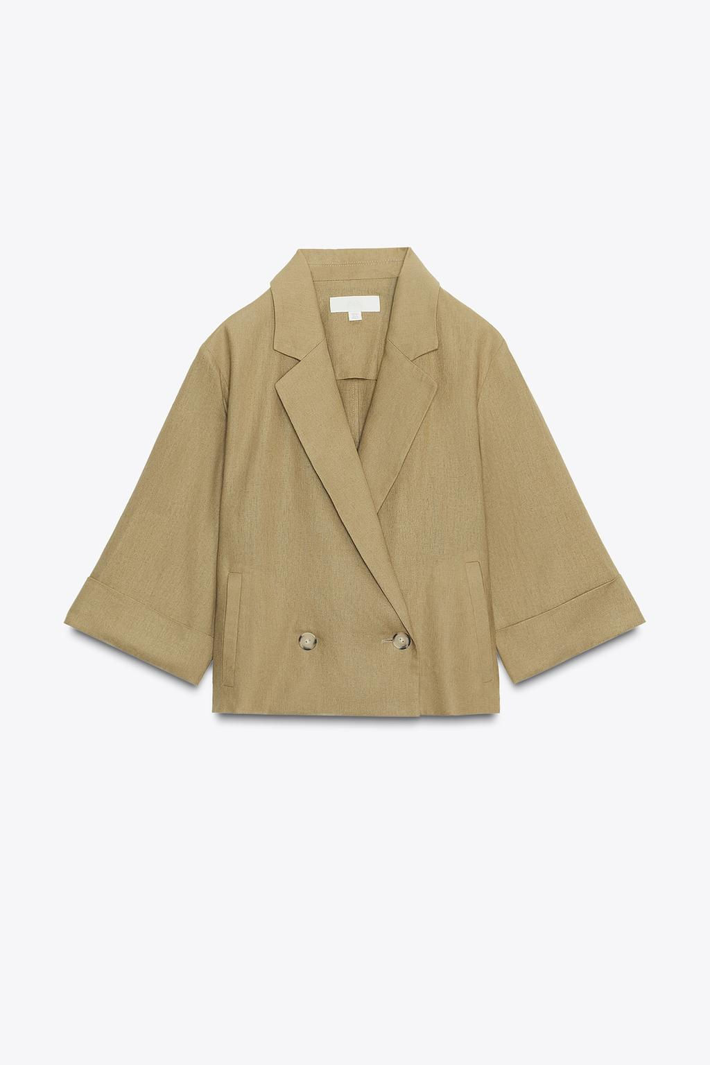 CROPPED DOUBLE-BREASTED LINEN BLEND BLAZER - Zara фото 2