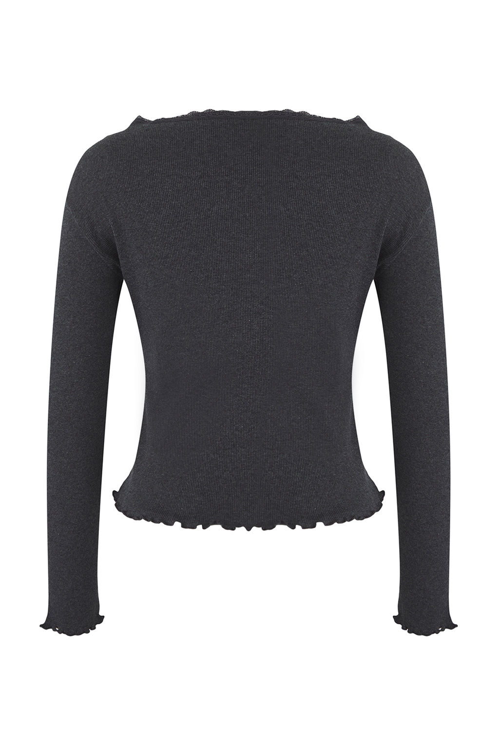 Teen Antrasit 2li Fitted/Vucuda Oturan Dugme Detayl? Fitilli Esnek Orme Bluz TWOAW26BZ00109