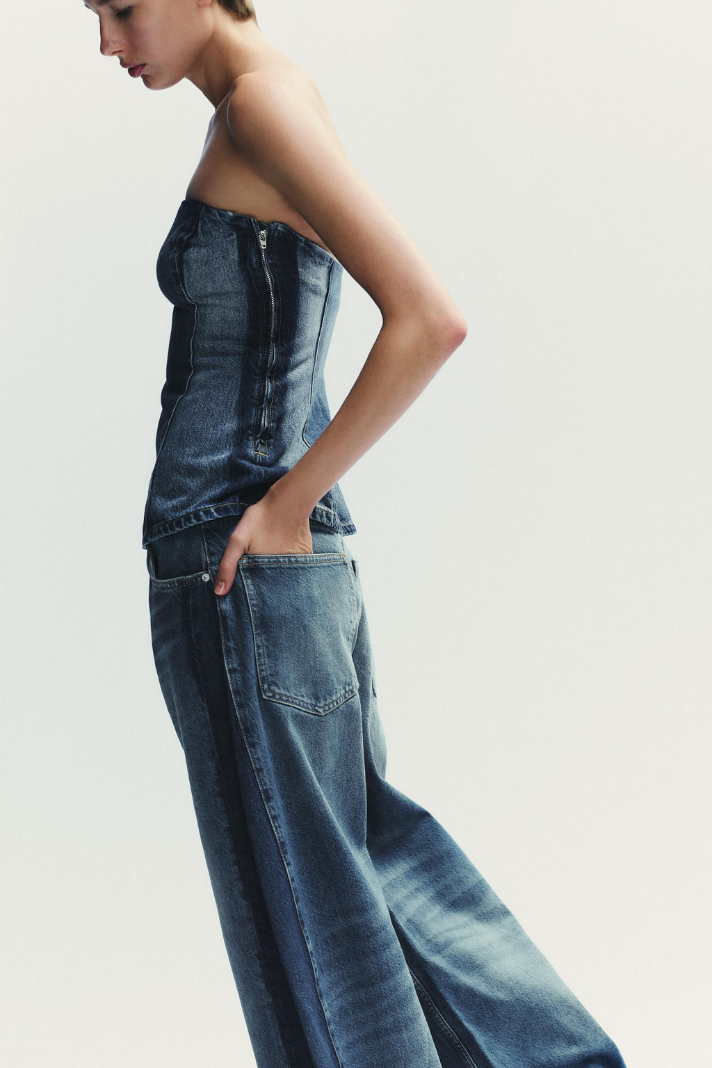 TRF DENIM BANDEAU TOP