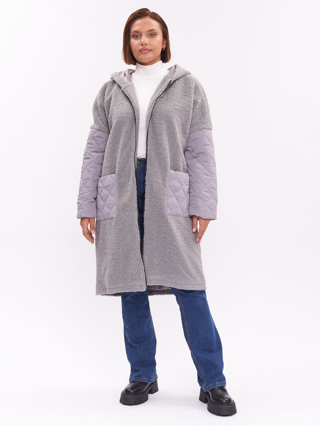 Пальто комбинированное из букле ZPL10533ROL23 - Артесса фото 3