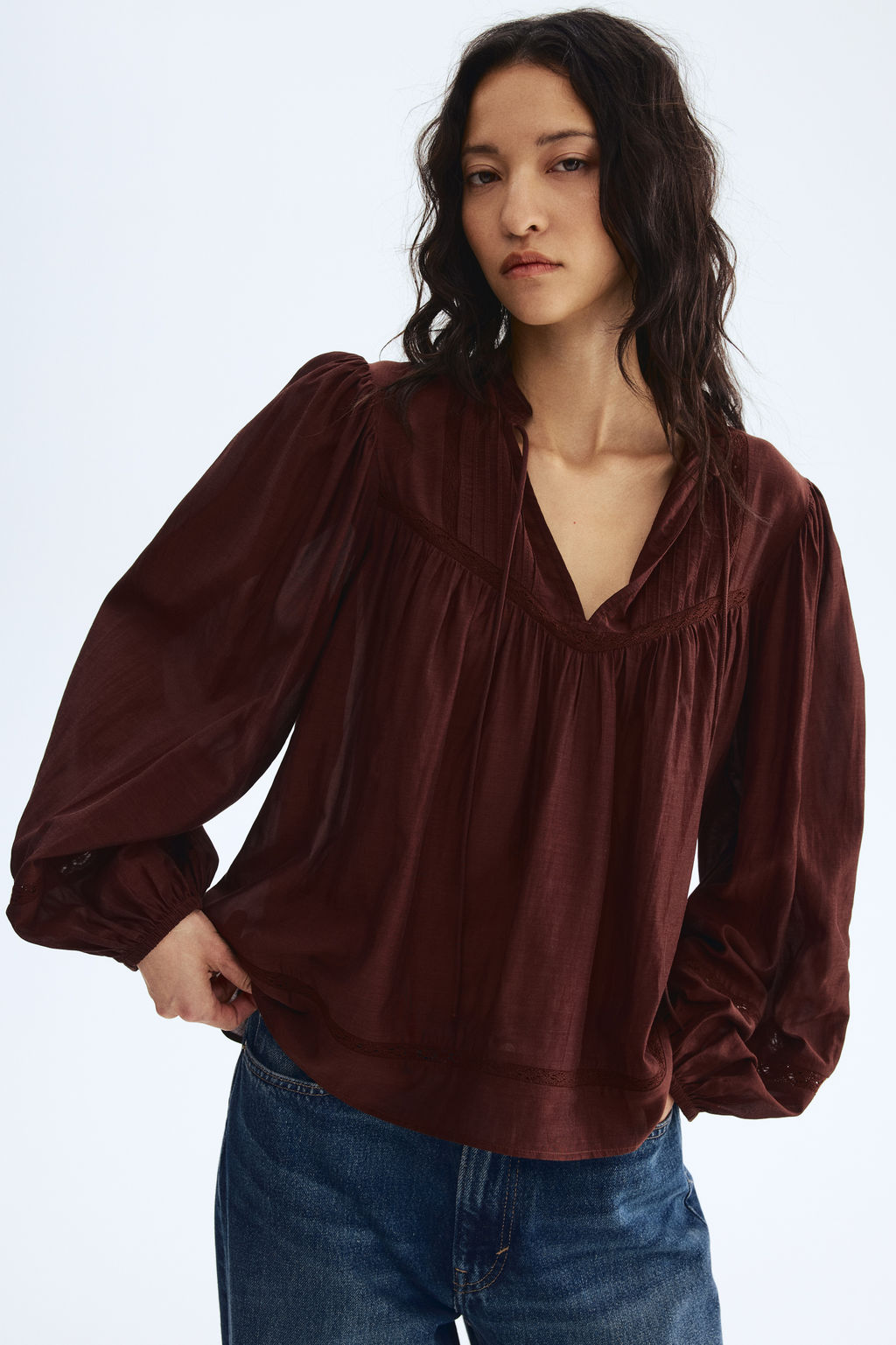 Blusa en mezcla de viscosa con inserci?n de encaje - H&m фото 2