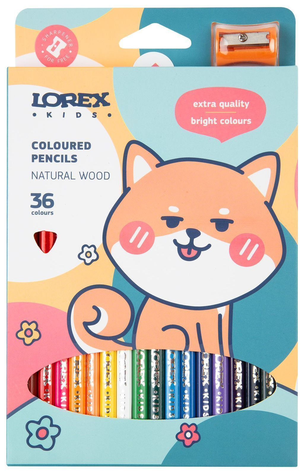 Набор цветных карандашей LOREX KIDS 36 цв. трехгранные, деревянные, с точилкой, в картонно...