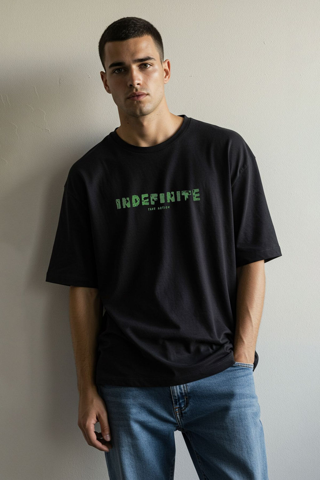 TRENDYOL MAN Siyah Oversize/Genis Kesim Bask?l? Kal?n %100 Pamuk Tok Kumas T-shirt TMNSS25TS00027