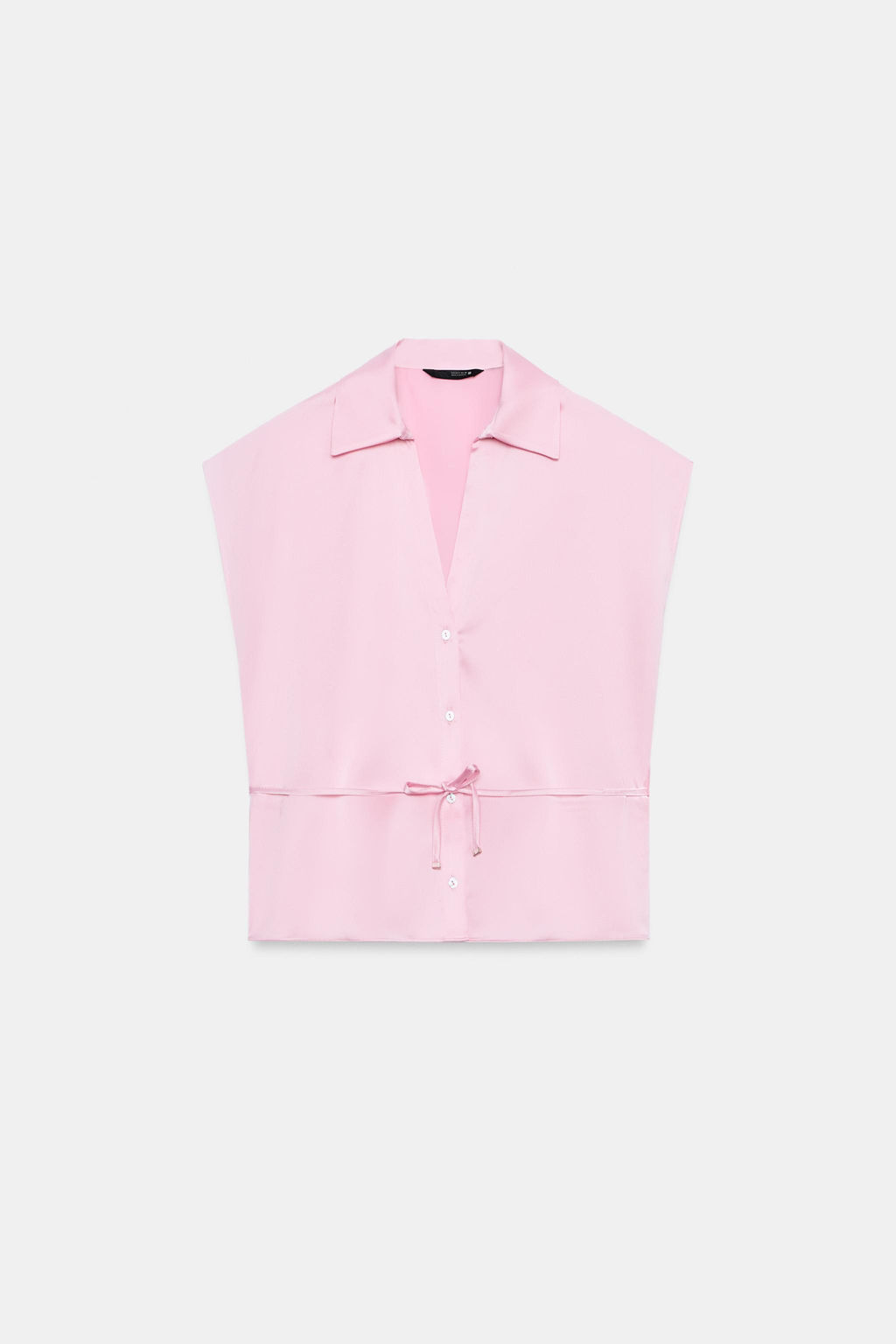 CAMISA SATINADA MANGA CORTA CINTUR?N / Rosa