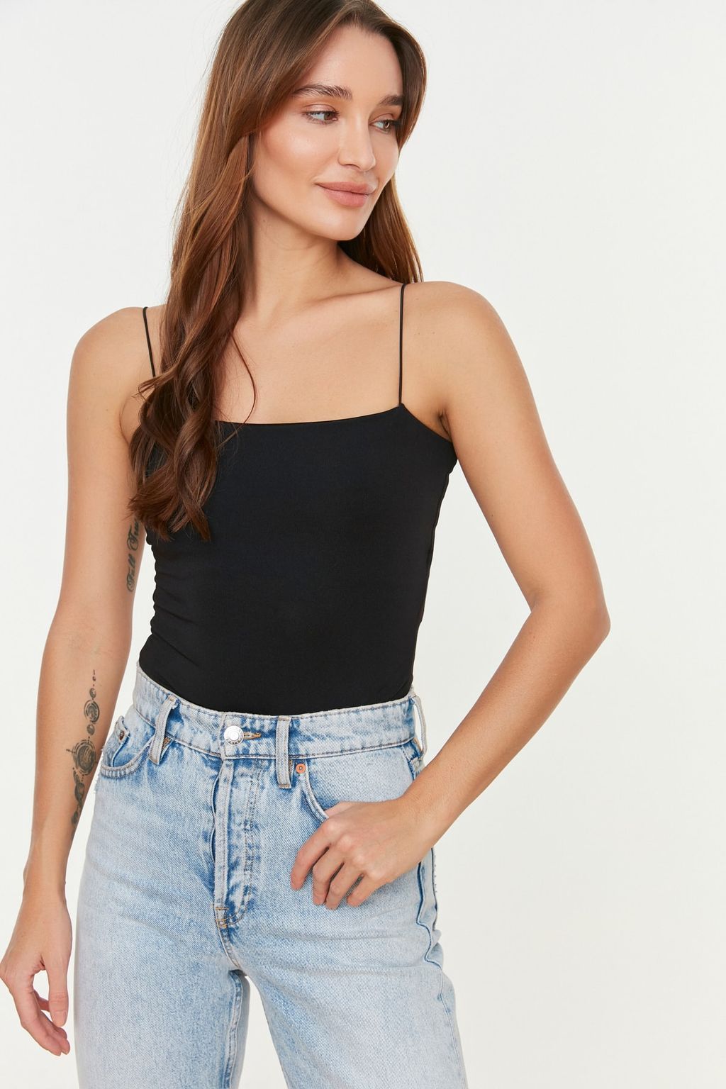TRENDYOLMILLA Siyah Spagetti Ayarlanabilir Ask?l? Esnek Alttan C?tc?tl? Orme Body TWOSS21BD0067  фото 3