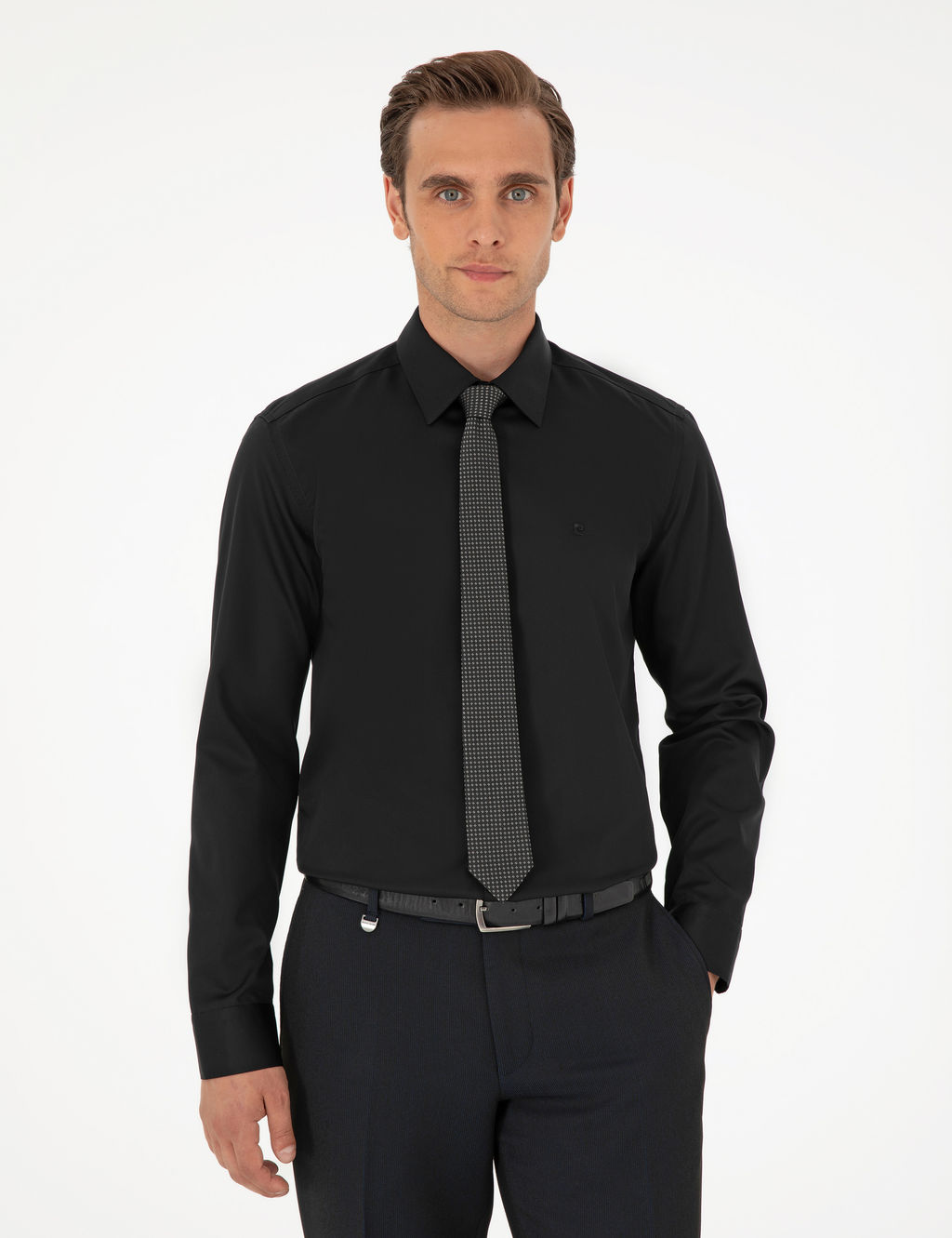Siyah Non _ron Kolay _t_lenebilir Slim Fit Uzun Kollu Basic G_mlek