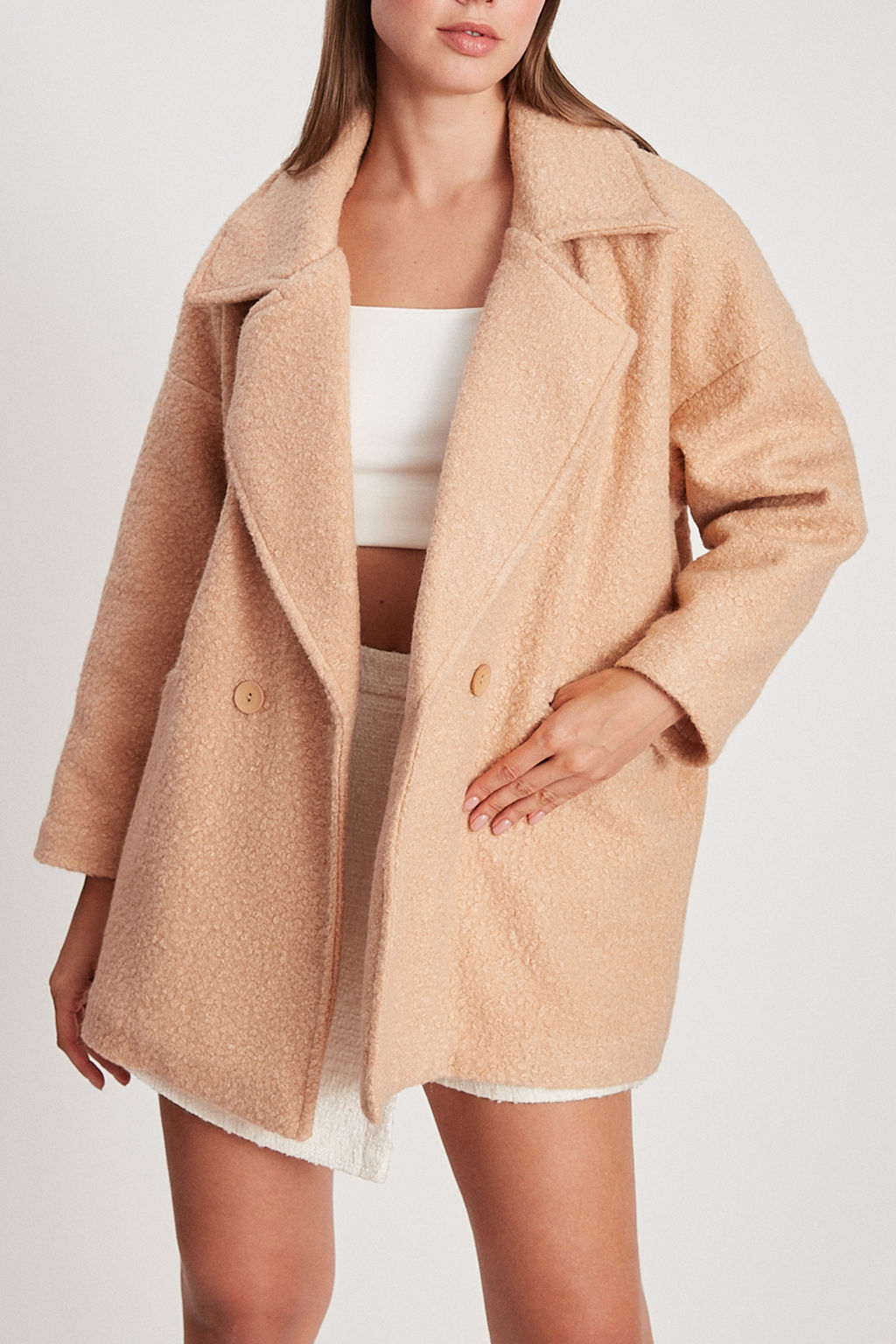 Vizon Buklet Kruvaze Oversize Midi Kaban TWOAW26KB00070