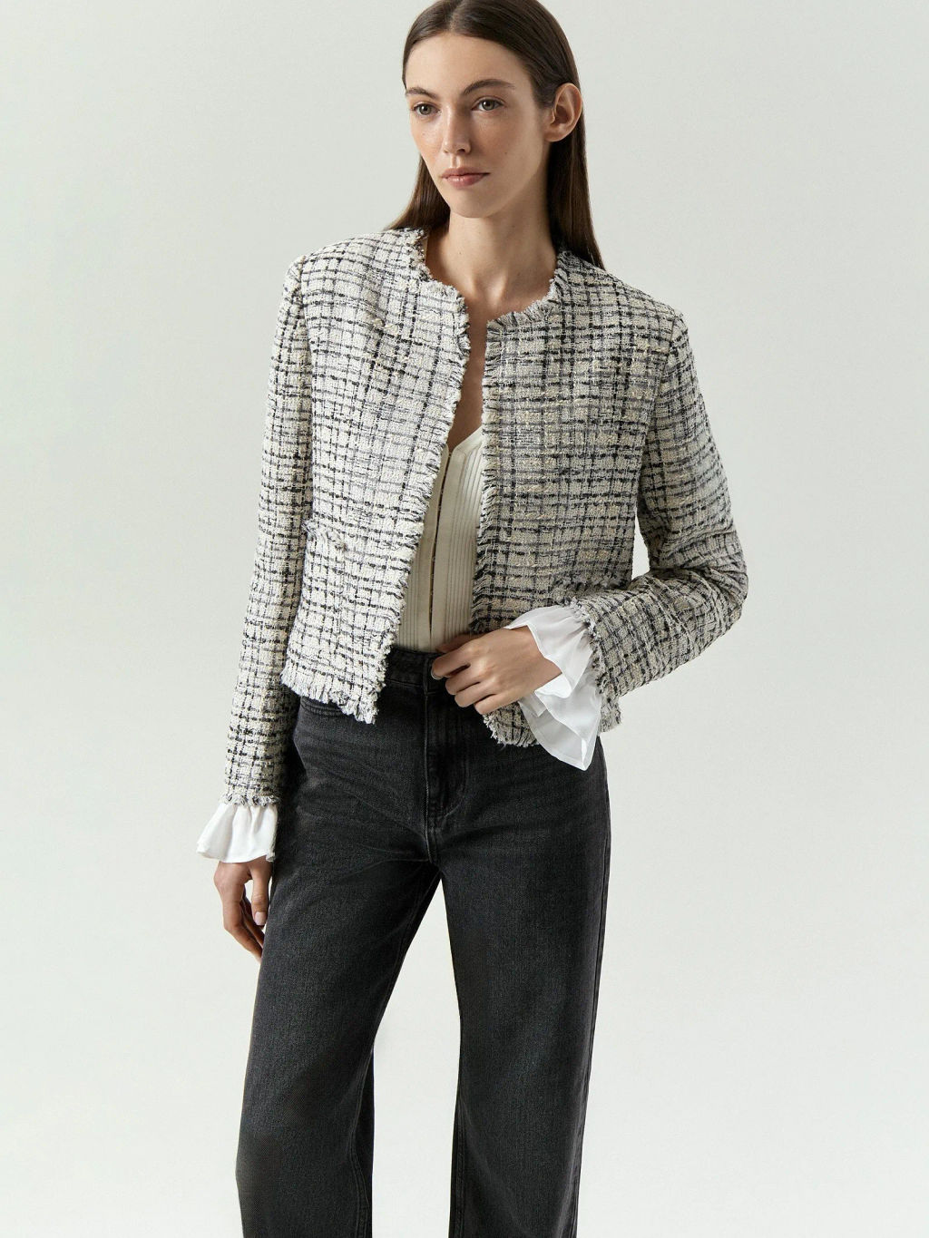 Укороченный жакет из твида, ML742/funk