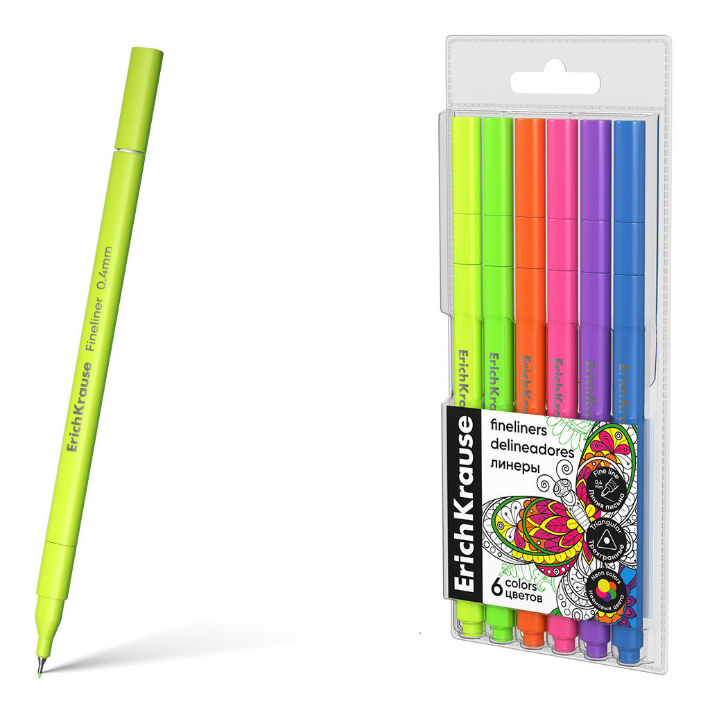 Цена за 24 шт. Линеры ErichKrause Art Spirit Neon 6 цветов (в футляре с европодвесом 6 шт)