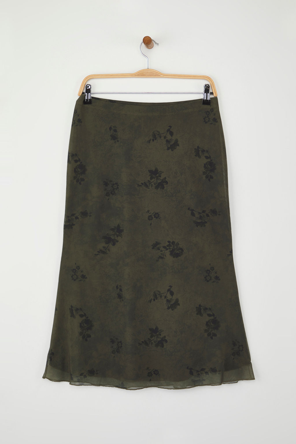 Teen Haki Cicek Bask?l? Bodycon Tul Esnek Orme Etek TWOAW26ET00036
