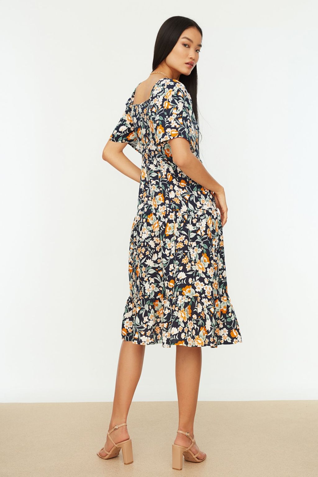 TRENDYOLMILLA Mor A Kesim Balon Kollu Cicek Desenli Midi Dokuma Elbise TWOSS20EL2323  фото 17