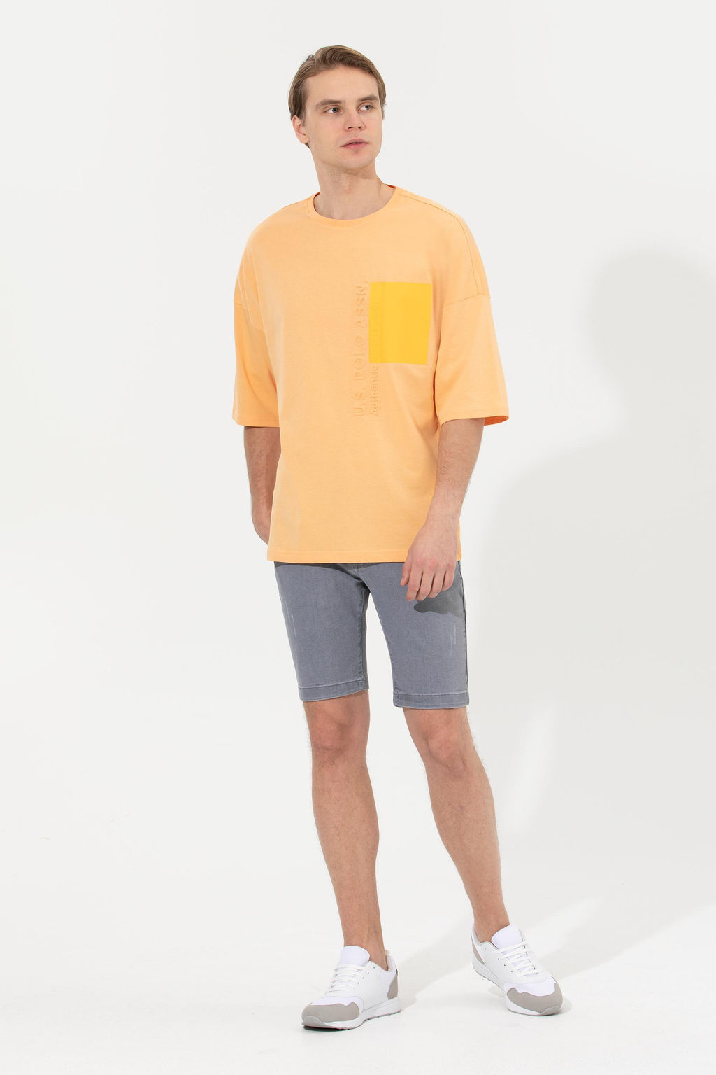 U. S. Polo Assn Мужская футболка оверсайз с круглым вырезом цвета дыни - U.s. polo assn фото 3