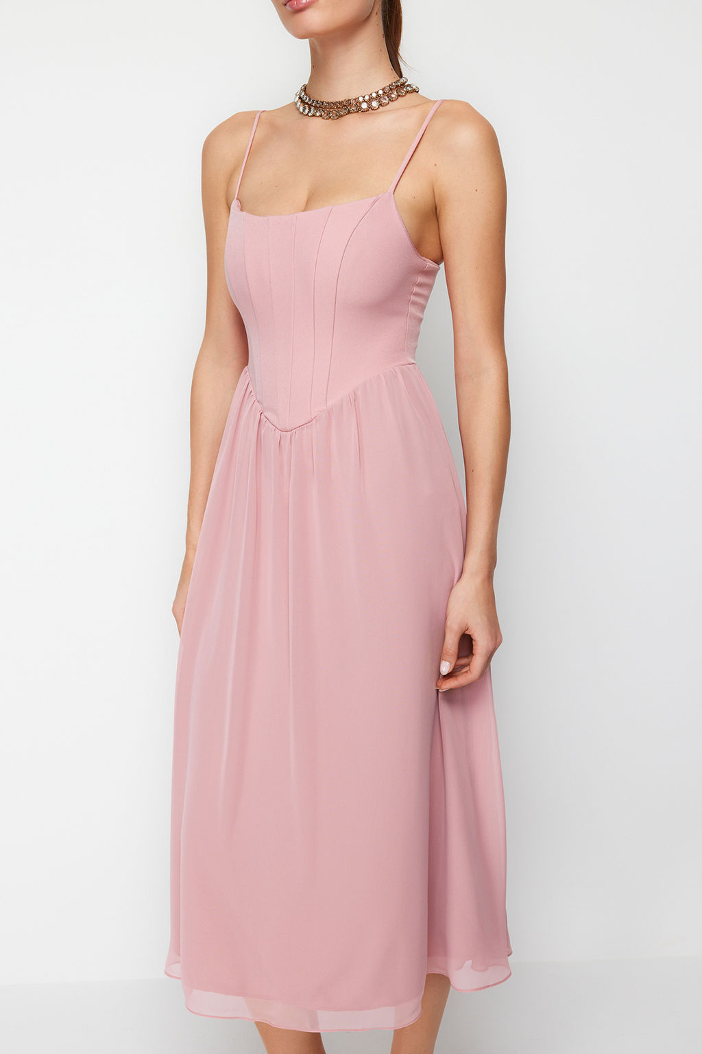 TRENDYOLMILLA Siyah A-Kesim Astarl? Korse Detayl? Dokuma Tul S?k Abiye Elbise TPRSS24EL00041