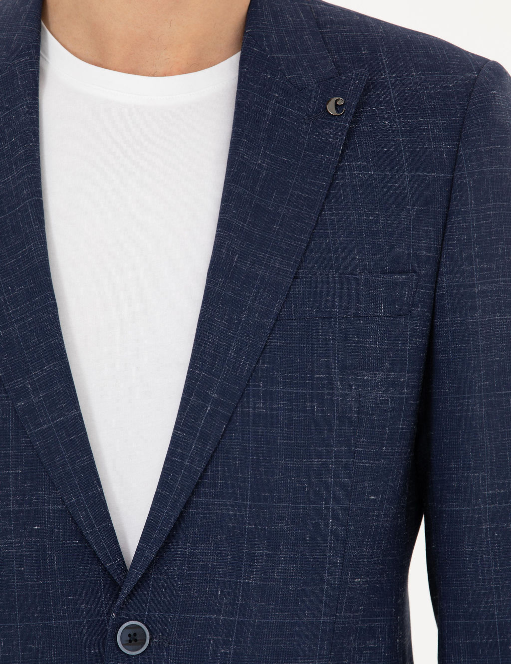 Lacivert Slim Fit Y_n Keten Kar___ml_ Tak_m Elbise