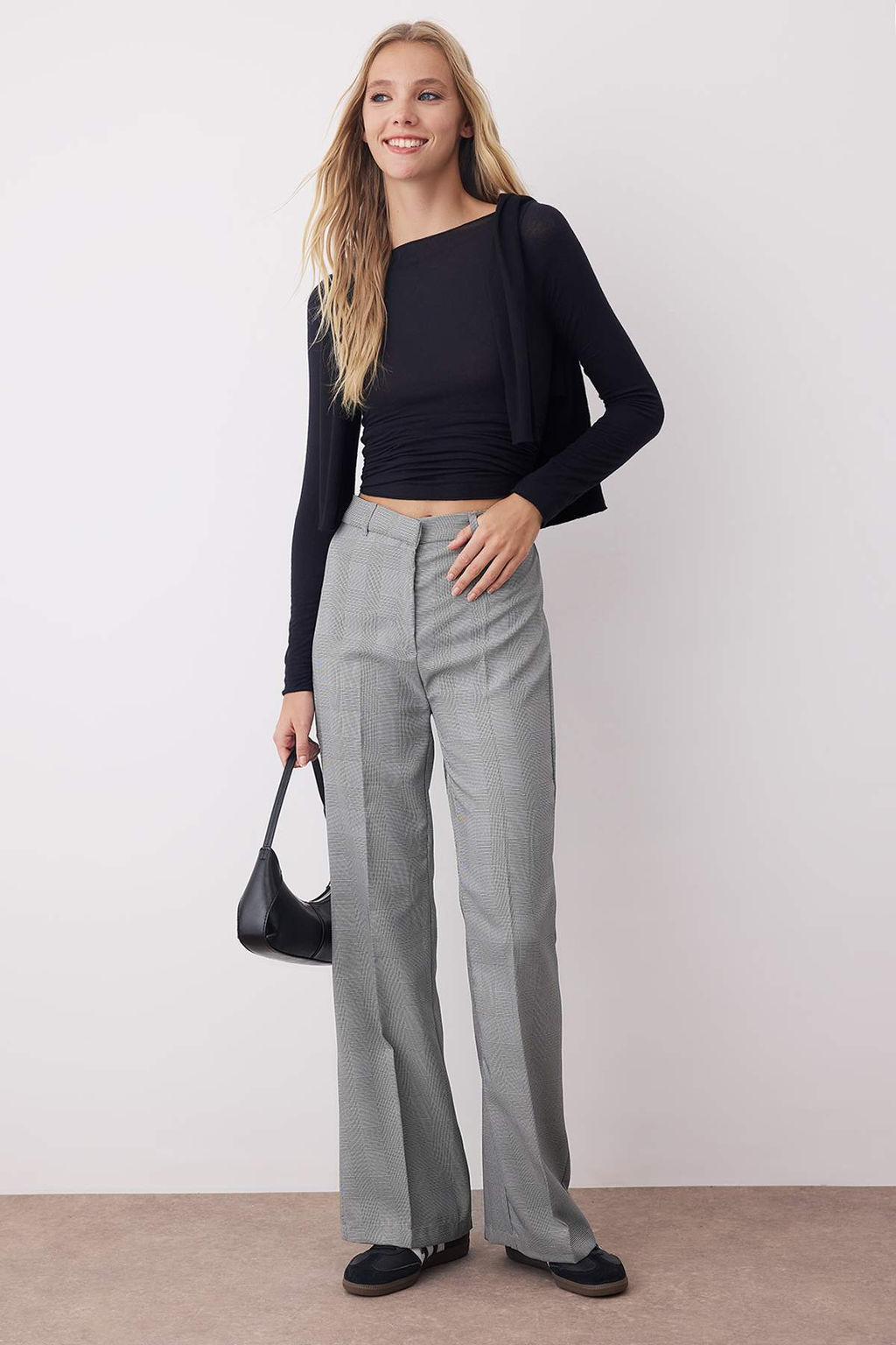 Gri Ekoseli Flare Kumas Pantolon TWOAW26PL00067
