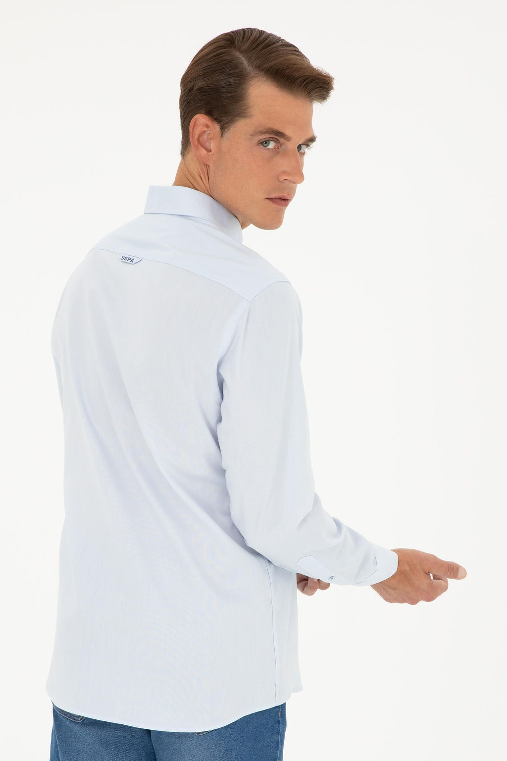 U. S. Polo Assn / Мужская голубая базовая рубашка с длинным рукавом - U.s. polo assn фото 5