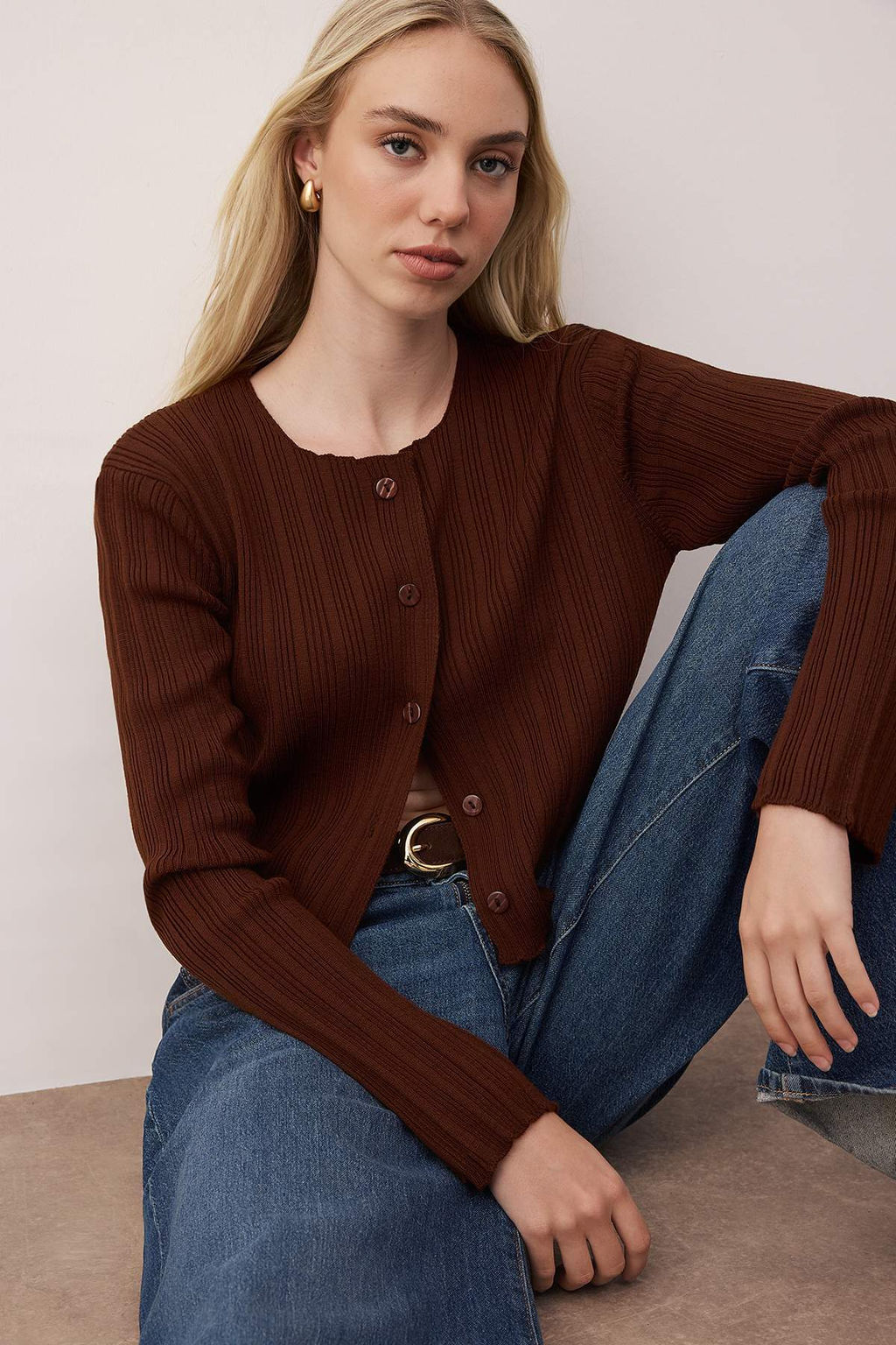 Kahverengi Ispanyol Kol Triko H?rka TWOAW26HI00268 - Trendyolmilla фото 2