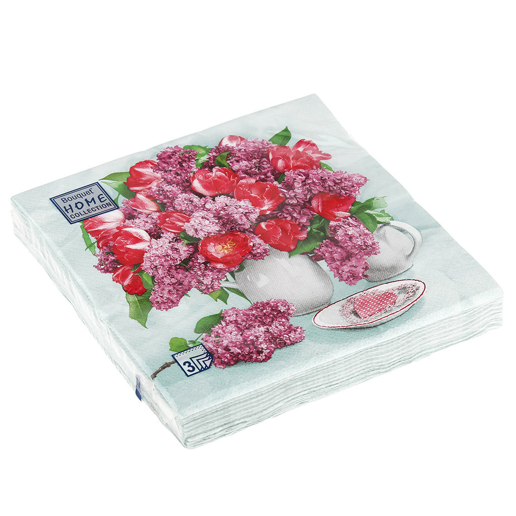 Салфетки бумажные Bouquet Home Collection Classic 33х33см, 3-х слойные, 20 штук в упаковке, 100% целлюлоза, Натюрморт с цветами (Россия)  фото 2