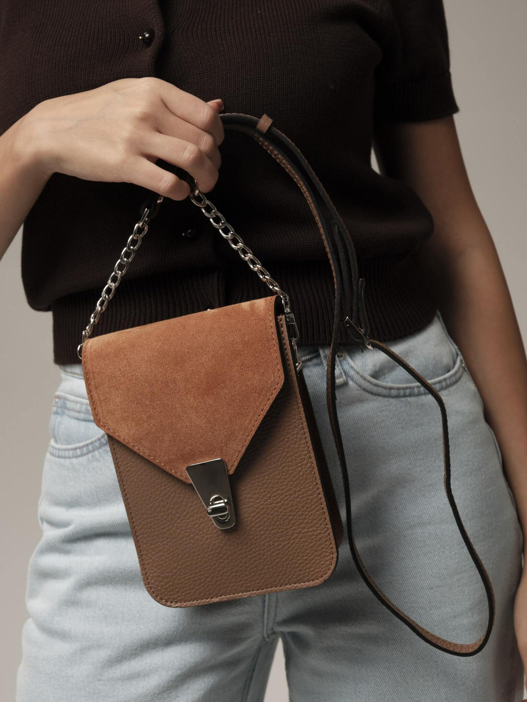 Сумка замшевая кросс-боди Deboro 31023 кирпич