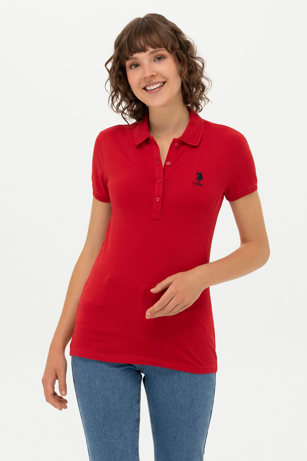 U. S. Polo Assn Женская красная базовая футболка с воротником-поло