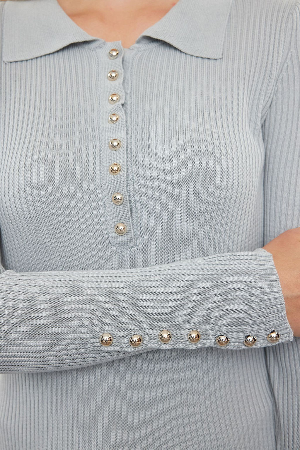 Gri Dugme Detayl? Ince Triko Kazak TWOAW25KZ00083 - Trendyolmilla фото 4